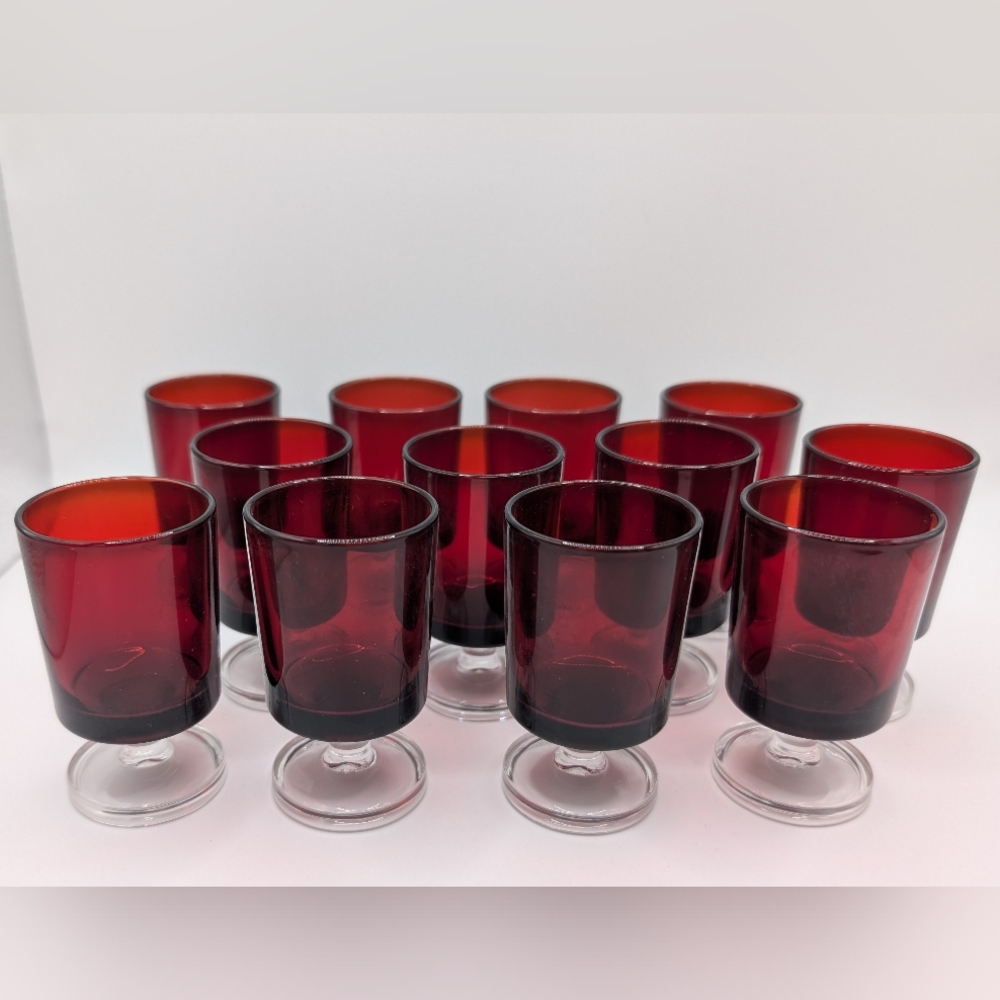 Vintage Luminarc France Footed Cordial Glasses Ruby Red set of 12